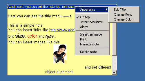 The title menus of a note